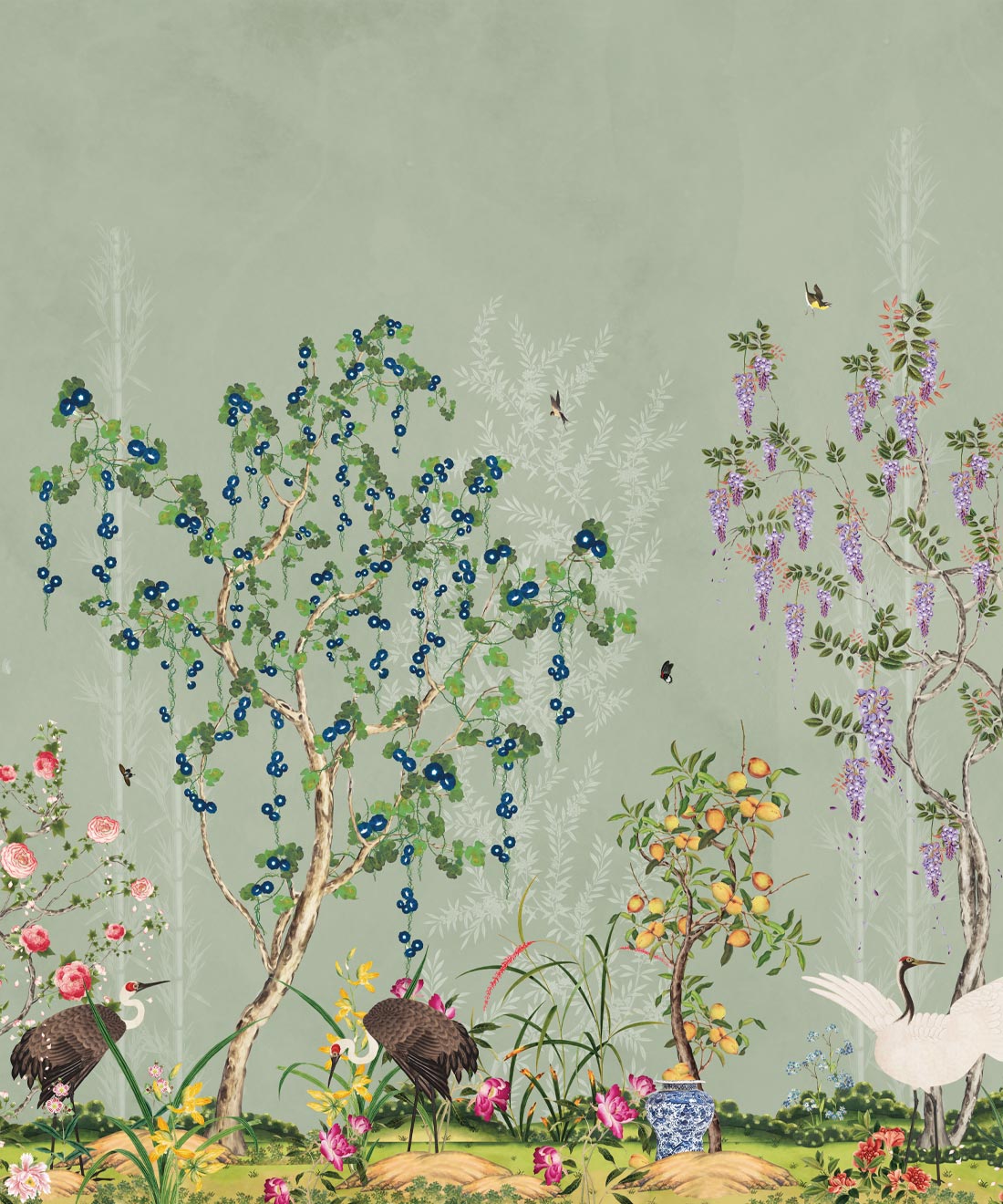 Oriental Garden Mural • Kingdom Home • Green Tea • Swatch