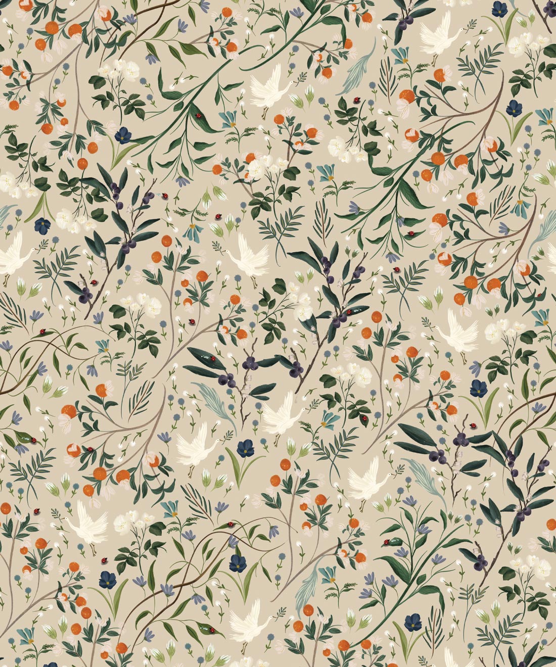 Bespoke Cranes Wallpaper • Bespoke Letterpress • Oatmeal • Swatch