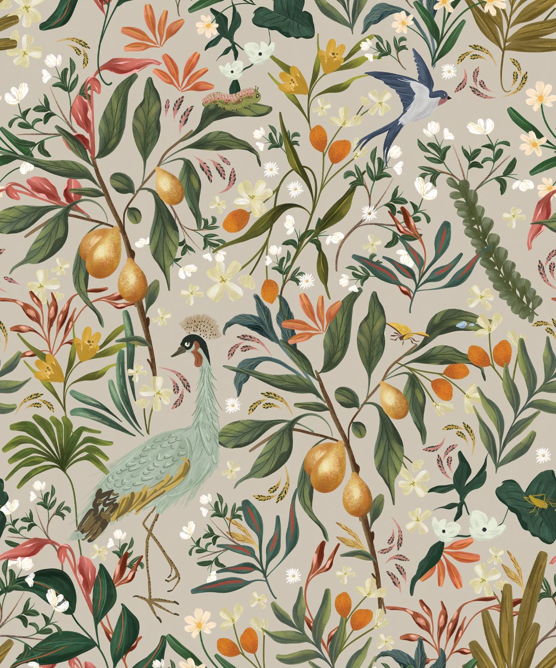 Balearic Cranes Wallpaper • Bespoke Letterpress • Fog • Swatch