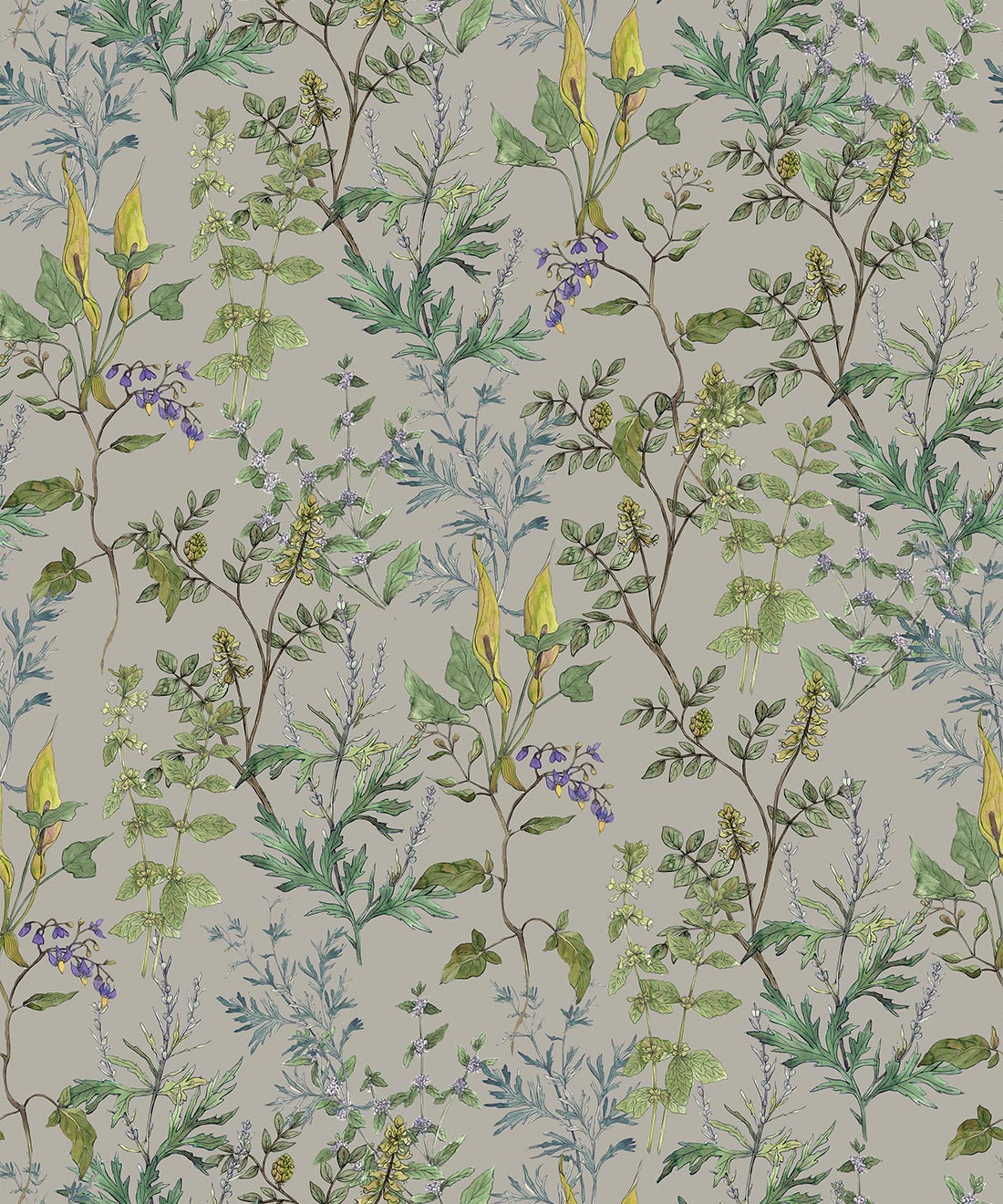 Woodland Floral Wallpaper • Hackney & Co • Antique Grey • Swatch