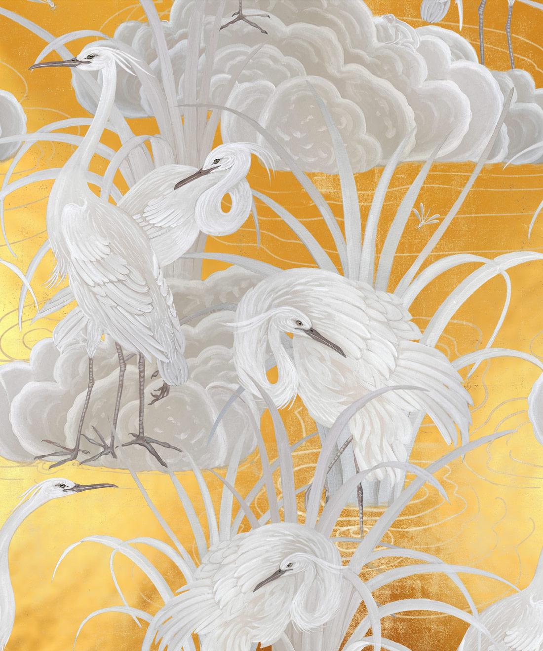 Water Birds Metallic Wallpaper