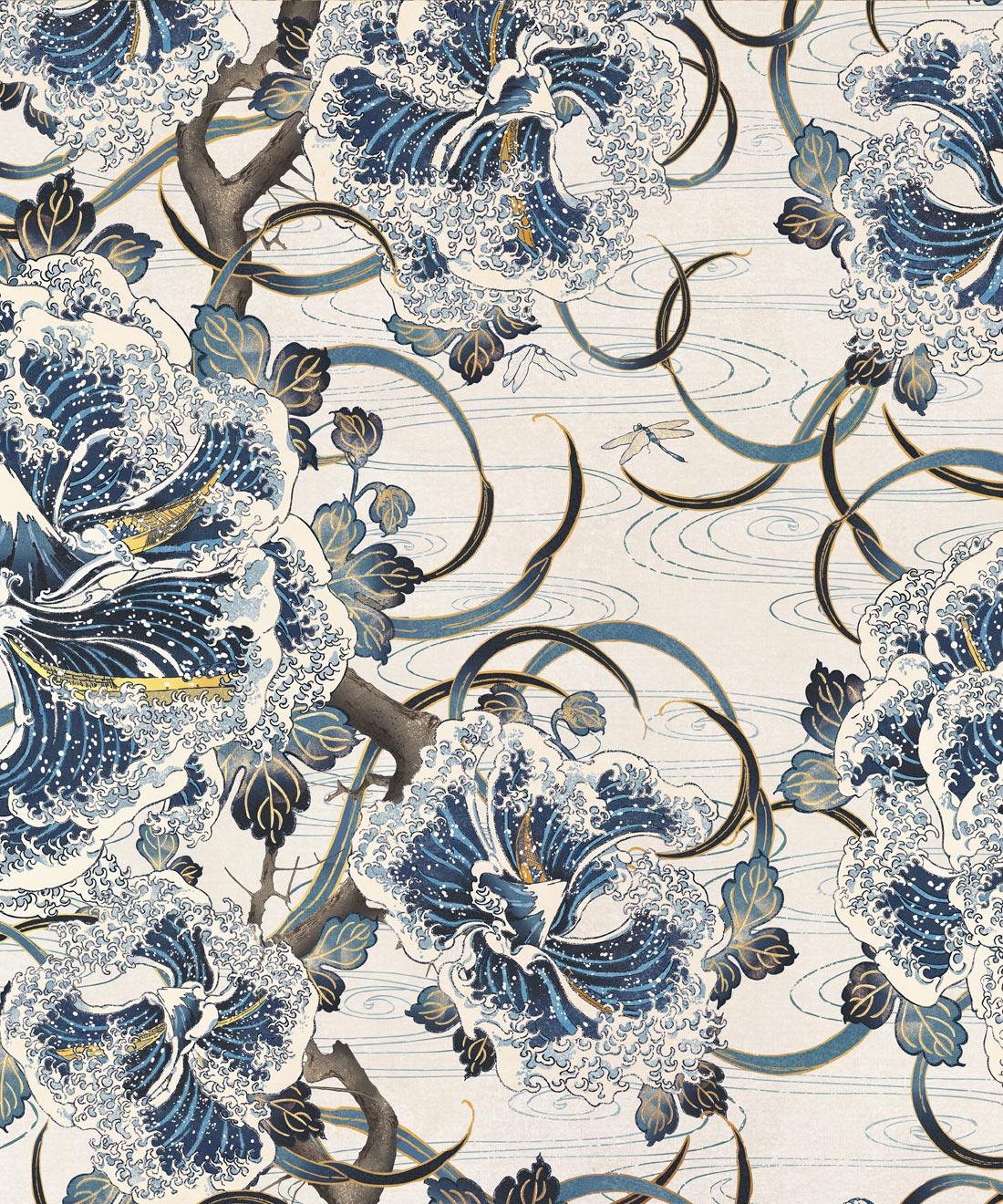 Great Wave Bloom Metallic Wallpaper