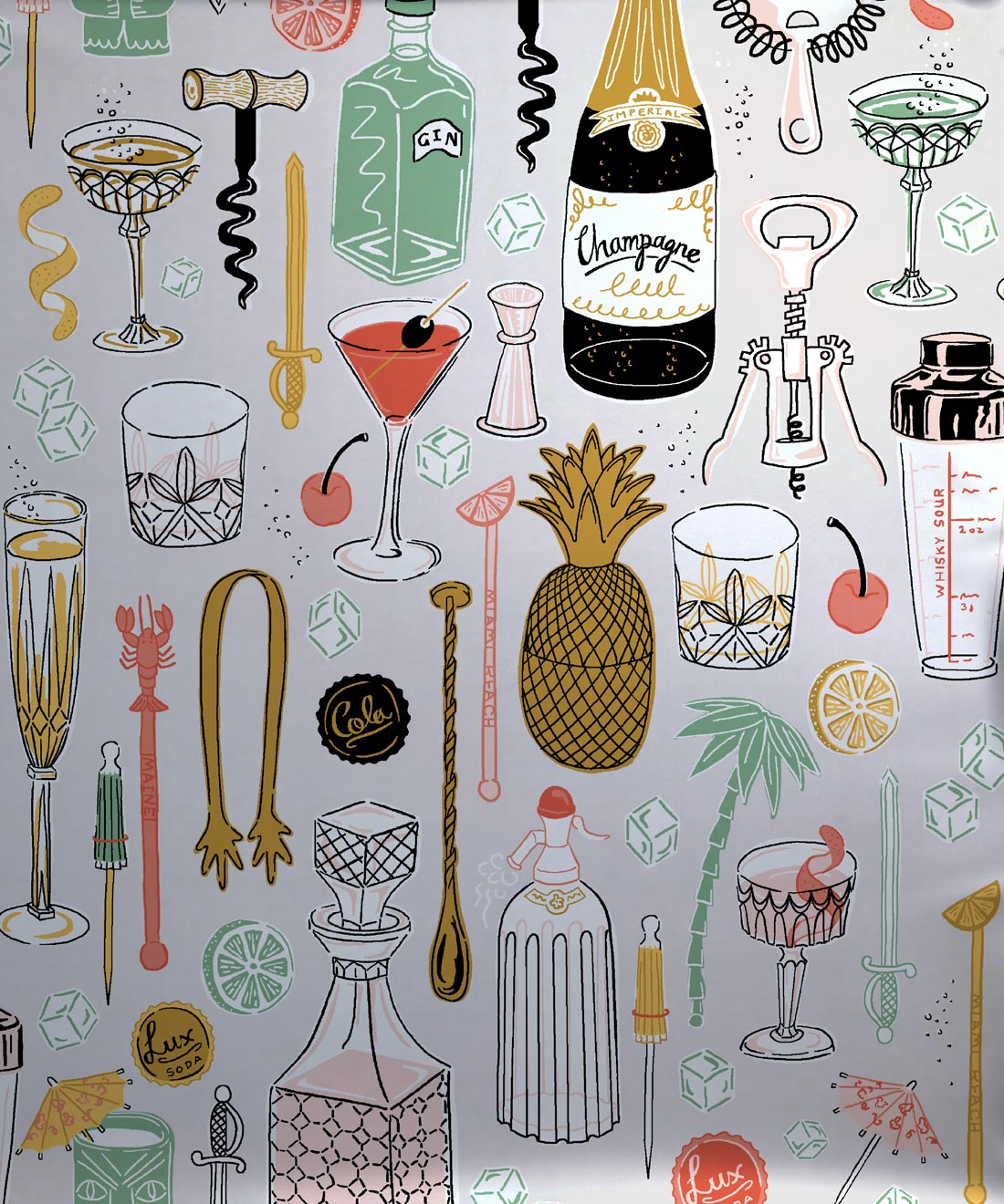 Cocktails Metallic Wallpaper